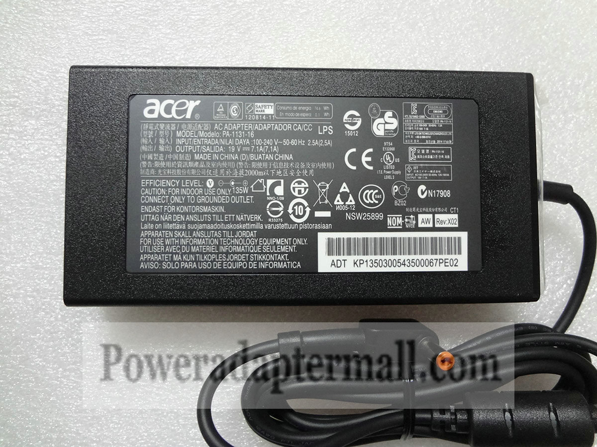 Slim 19V 7.1A Acer Aspire VN7-591G-76JG PA-1131-05 AC Adapter